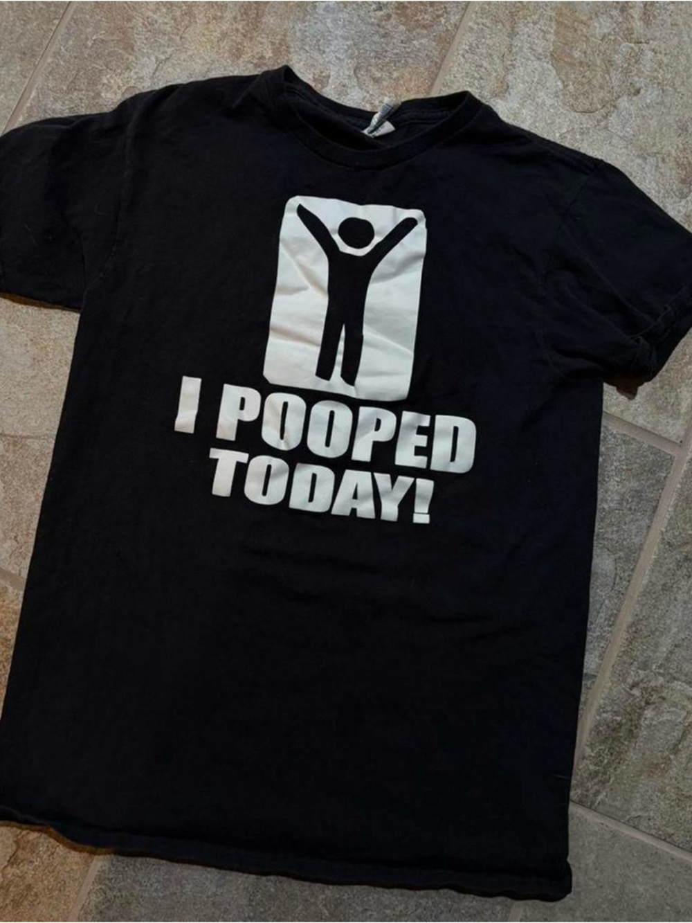 Anvil Black T-Shirt with White Graphic - "I POOPED TODAY!"